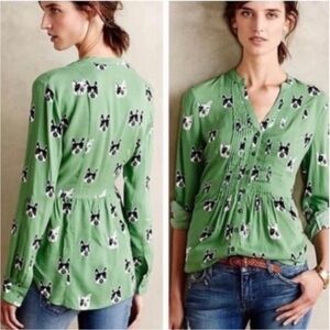 Anthropologie Maeve French Bulldog Print Blouse